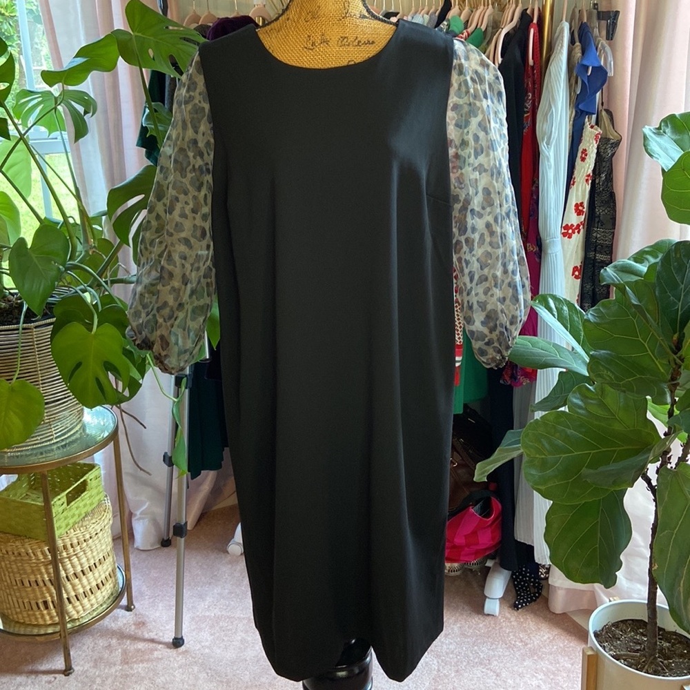 NWOT C Est 1946 Black Sheath Dress Leopard Balloon Sleeves Sz 18W 20W